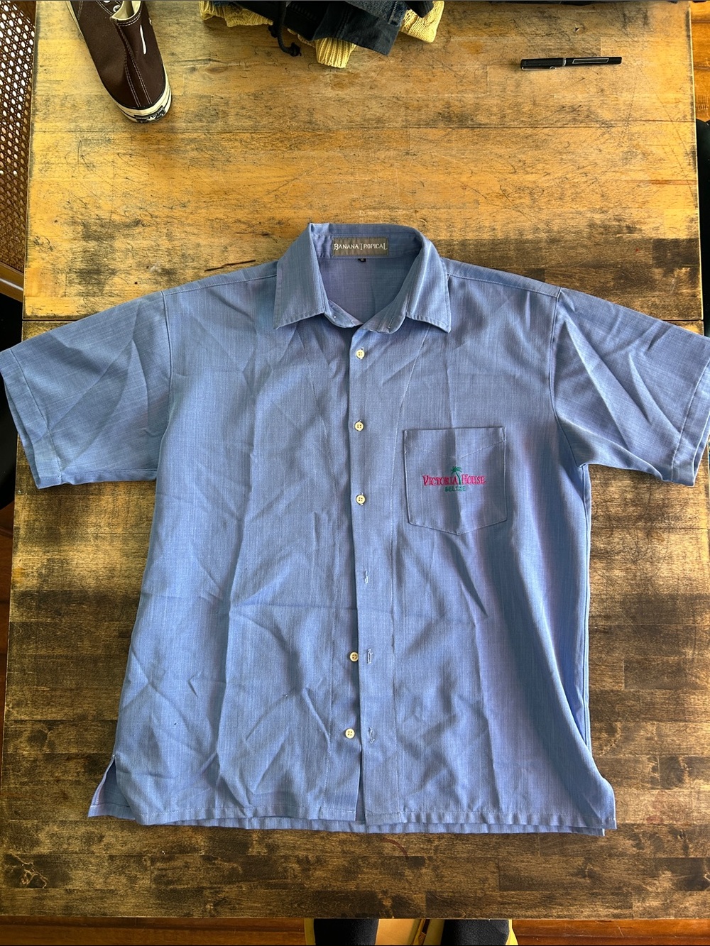 Banana Tropical Men’s Light Blue Short-Sleeve Oversized Fit Button-Down Shirt
